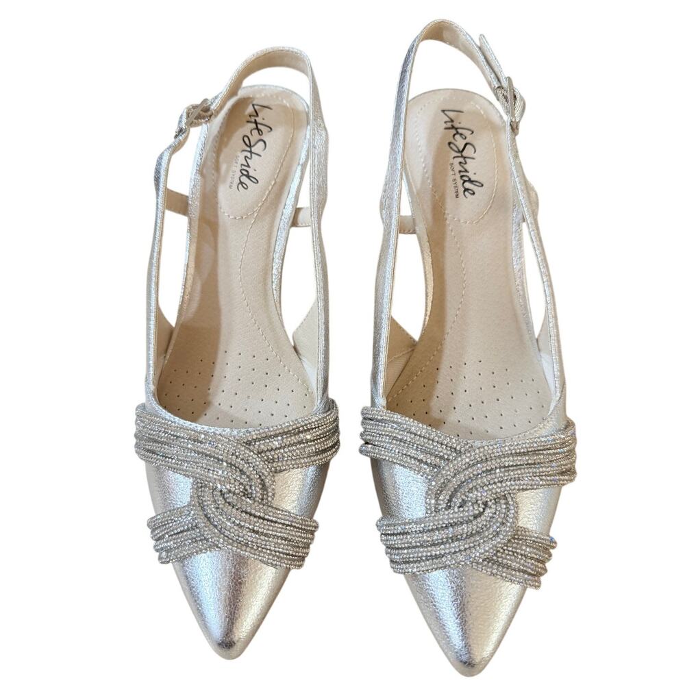 NEW LifeStride Social Event Slingback Dress Pumps Silver Sparkle Size 7M